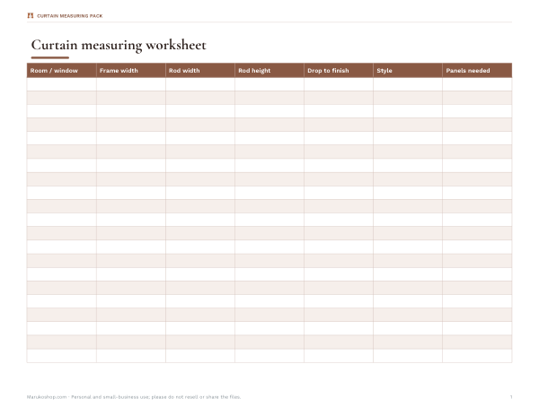 Preview of Printable Curtain Length Chart